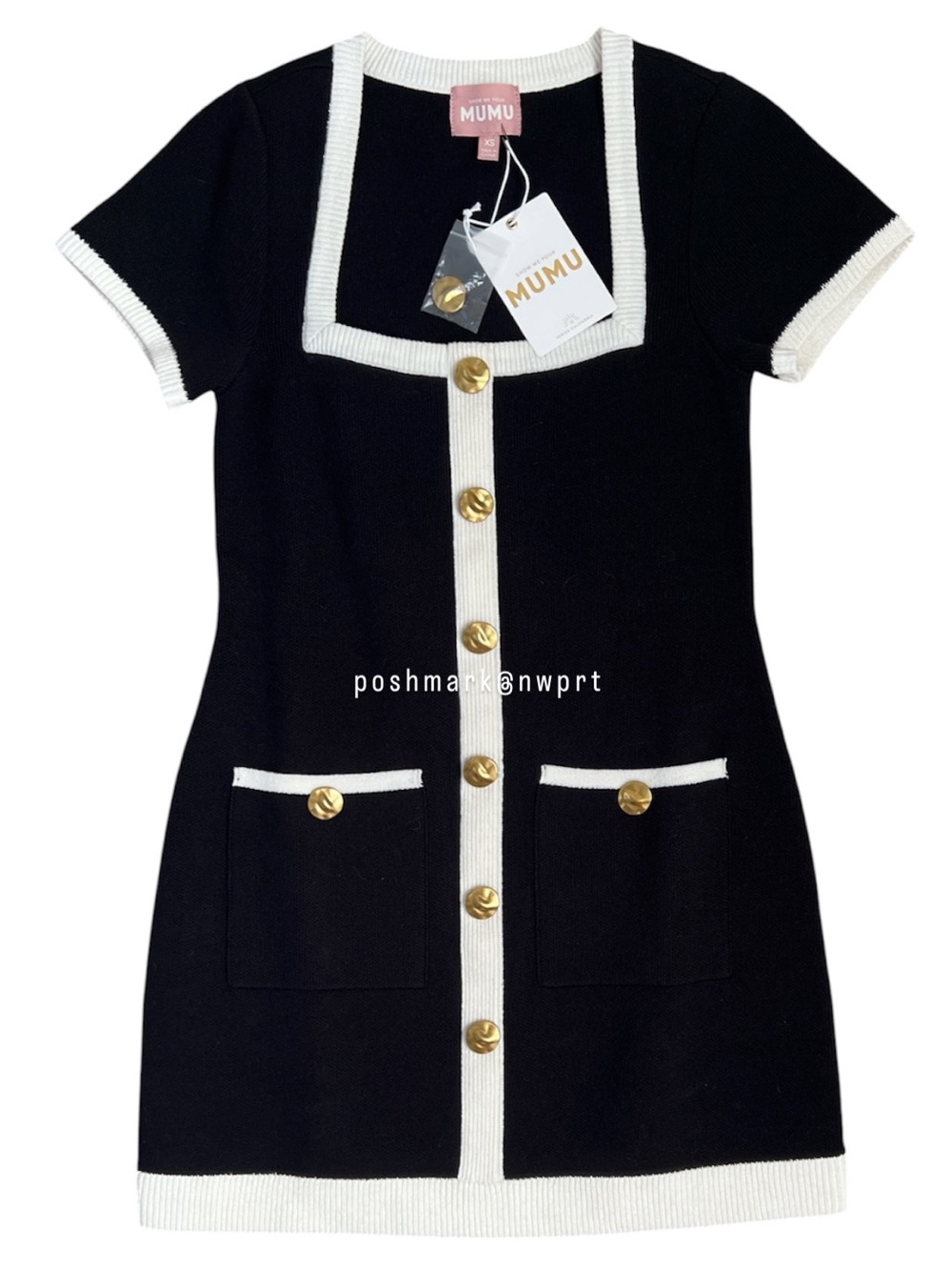 NWT 💯 Show Me Your Mumu Sofia Sweater Mini Dress Black White Cream XS NWT NEW - Picture 2 of 9